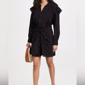 Xirena Suri Dress Black Cotton Button Front Tie Waist Mini Dress Size S NWT
